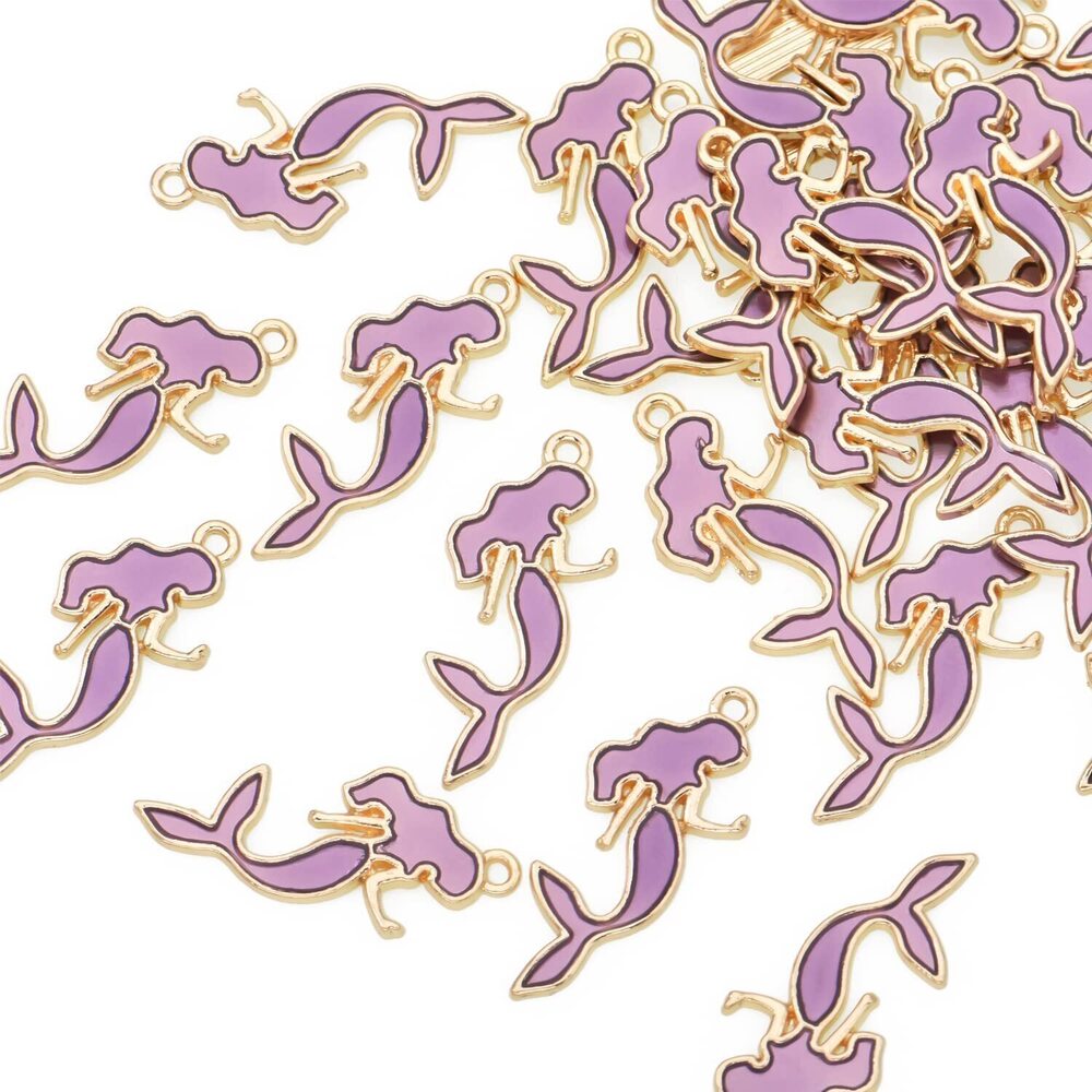 4219 Pack of 80 Mermaid Violet Enamel Charms Gold Plated Colored Pendants